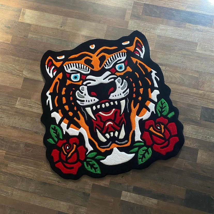 Alfombra de Tigre | Fabricada con lanas acrílicas | Pieza artesanal de 80x80cm