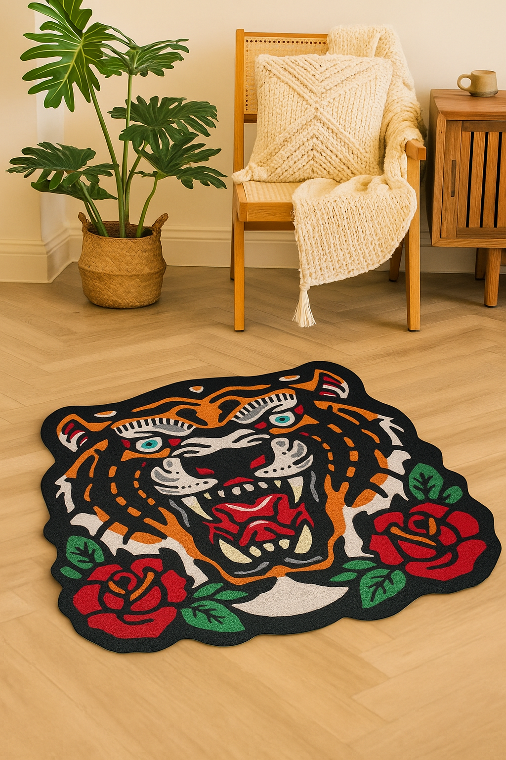 Alfombra de Tigre | Fabricada con lanas acrílicas | Pieza artesanal de 80x80cm