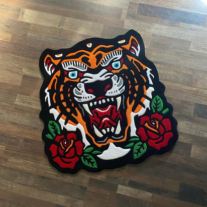 Alfombra de Tigre | Fabricada con lanas acrílicas | Pieza artesanal de 80x80cm