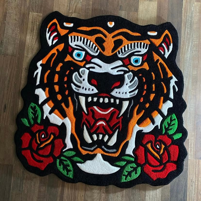 Alfombra de Tigre | Fabricada con lanas acrílicas | Pieza artesanal de 80x80cm