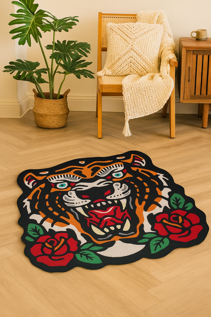Alfombra de Tigre | Fabricada con lanas acrílicas | Pieza artesanal de 80x80cm