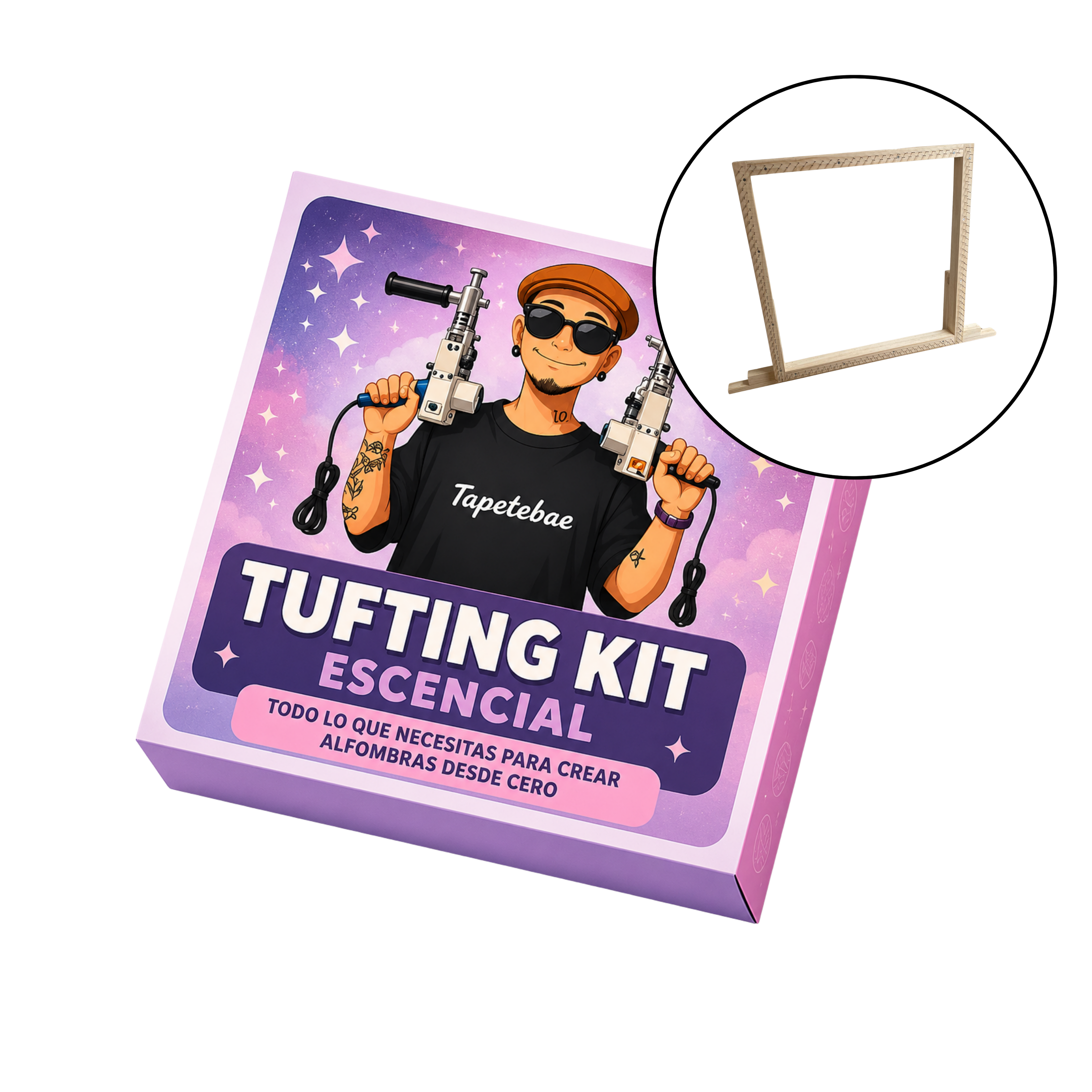 Kit de Tufting + Telar de Madera 80x80cm | Pack Esencial (11 Productos + Regalo)