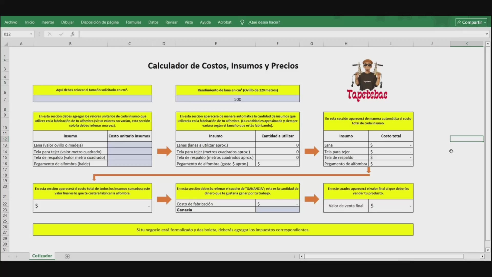 Calculador de Precios tufting | Calculadora Tufting